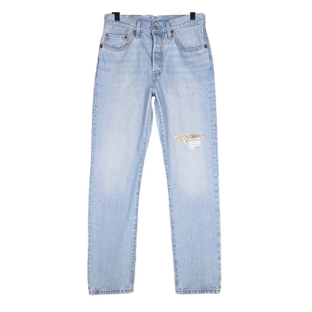 LEVI’S 501 150TH ANNIVERSARY JEANS – SIZE W26 L30 – DISTRESSED + FLORAL PATCH